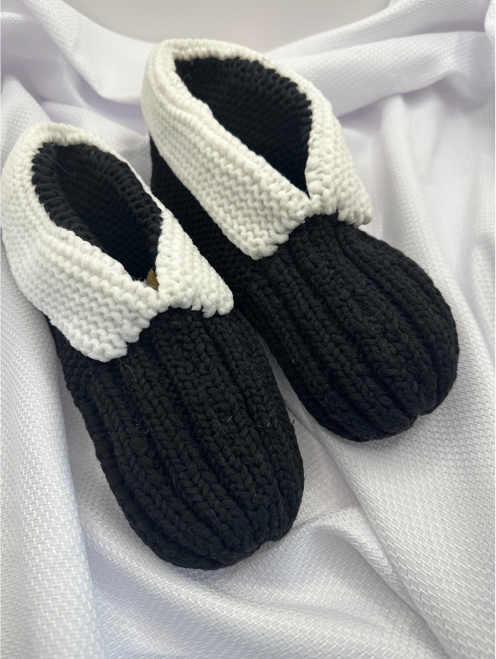 Actually made in the 1970s knitted ladies tuxedo slippers